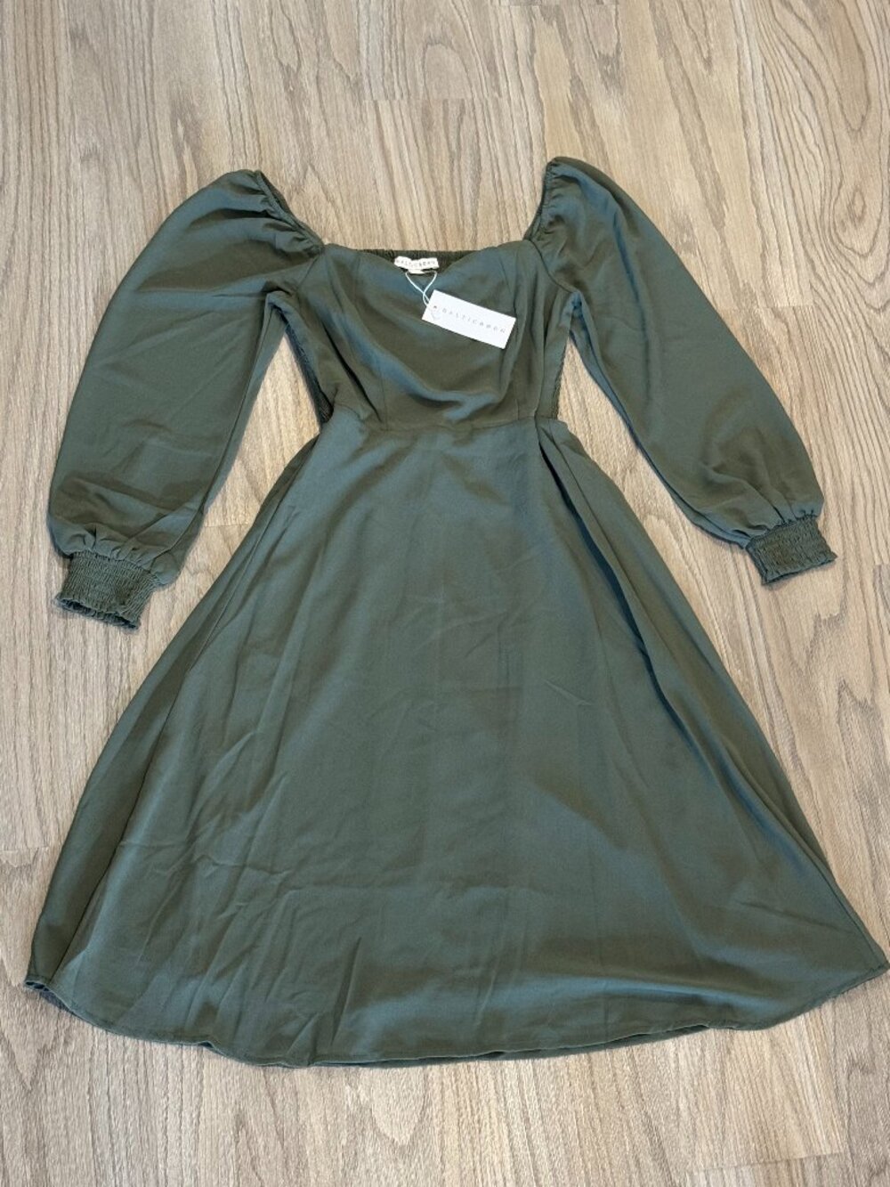 Baltic Born Elise Short Dress Dark Sage Long Sleeve Dress XS Women's New